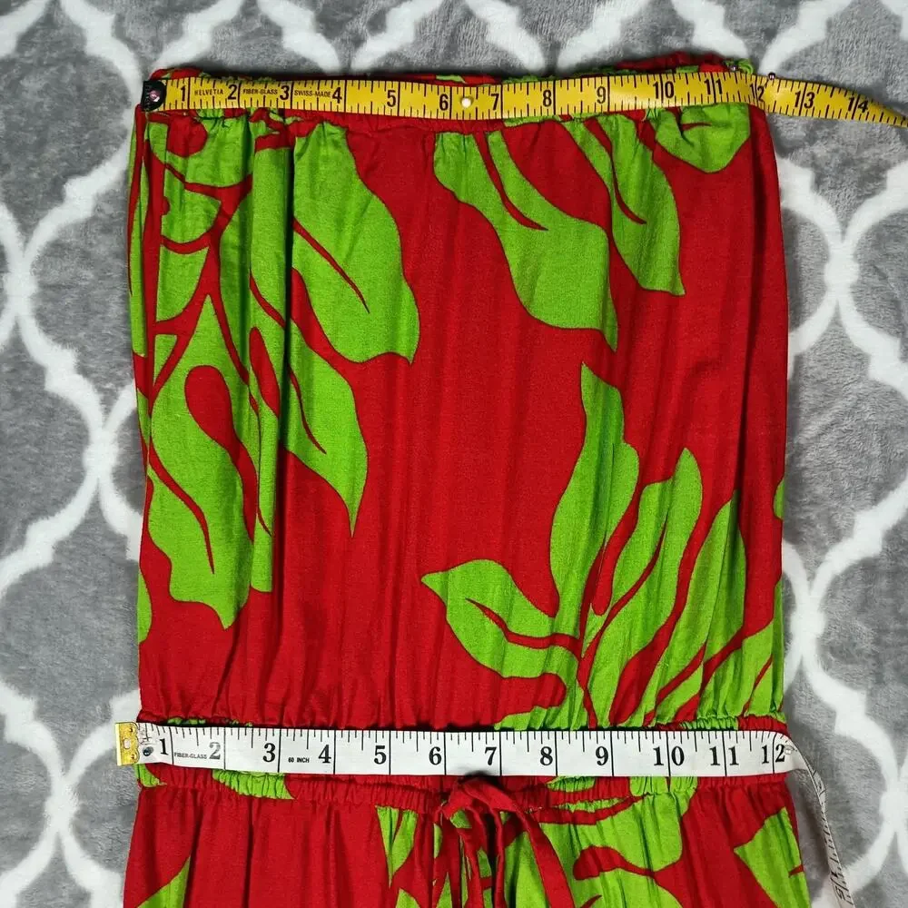 Hula Bay Jumpsuit Womens Medium Red Green Strapless Wide Leg Tropical Leaf Tiki - Picture 8 of 16